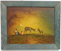 Family in Landscape by Hector Moncayo, oil on panel, offered Sep 2024