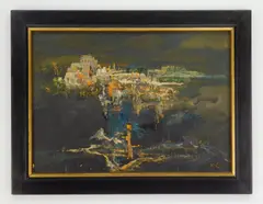 Xavier Gonzalez, Spanish Village, oil on canvas, 1961, initialed X. G. lower right