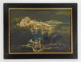 Xavier Gonzalez, Spanish Village, oil on canvas, 1961, initialed X. G. lower right