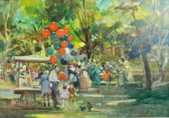 Giordano Giovanetti, Balloon Scene, oil on canvas