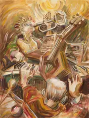 Jazz Combo by Sandy B. Pollack, oil on canvas, 2002, offered Sep 2024