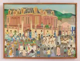 Jean-Baptiste Jean, Street Scene, oil on Masonite, artist red stamp lower right