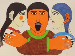 Janet Kigusiuq, Picking a Wife, linocut in color, 1978