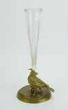 Ferdinand Pautrot, Crystal vase with, bronze base, etched trumpet form vase set in a bronze base with a bird eating a bee