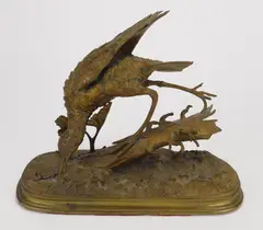 Ferdinand Pautrot, Bird on Branch, bronze sculpture