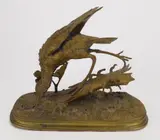 Ferdinand Pautrot, Bird on Branch, bronze sculpture