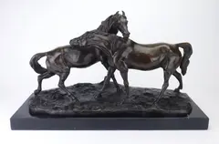 Alfred Barye, Two Horses bronze sculpture, bronze