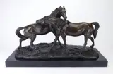 Alfred Barye, Two Horses bronze sculpture, bronze