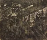 Albert Abramovitz, Subway Construction, Moscow, woodcut, 1935
