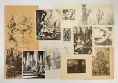 Henry Keller (2), Leon G. Miller, Bo Streck, Clay Powers, Willard Combes 1 by Including Paul B. Travis, etching and 2 drawings, offered Aug 2024