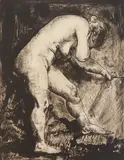 George Bellows, Standing Nude Bending Forward, lithograph, 1916, estate