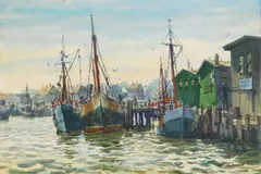 Walter Chapman, Gloucester Harbor, watercolor on illustration board
