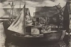 Sheffield Kagy, Drying Sail- Gloucester, MASS, lithograph