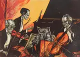 Mervin Jules, Trio, woodcut in colors