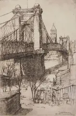 Edward Timothy Hurley, Cityscape with Bridge, etching, 1914