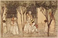 Helen Hyde, Sunday Morning, San Angel, Mexico, woodcut in colors, ca. 1912