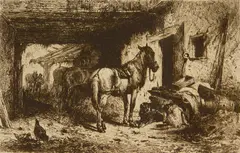 Peter Moran, The Noonday Rest, etching, 1877