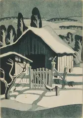 George Jo Mess, Wishing Gate in Winter, aquatint