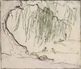 Max Pollack, Mexico-Weeping Willow on Lake Chapala, etching in colors