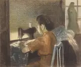 Raphael Soyer, The Seamstress, lithograph with hand-coloring, 1954