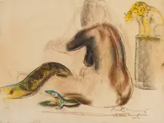 Woman and Snake by Paul B. Travis, pastel on paper, 1943, offered Aug 2024