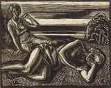 Jean Ulen, Two Women woodblock, woodcut