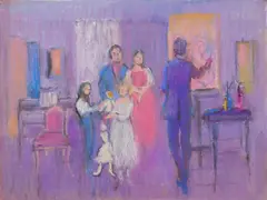 Algesa O'Sickey, Painter Painting Family Portrait, pastel on paper