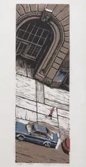 Over by Thomas Roese, woodcut in colors, 2003, offered Aug 2024