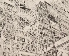 C. J. Yao, Figure on Scaffolding, lithograph, 1982