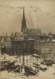 Luigi Kasmir, St. Stephens Cathedral, Vienna, etching and aquatint in color