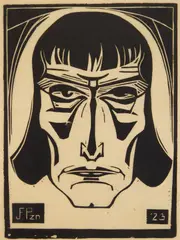 Jan Franken Pzn., Masken, woodcut, 1923