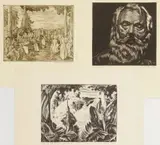Sheffield Kagy, - Judgement-relief cut Paul B. Travis (American, 1891-1975) Clearing in the Congo-, lithograph Frank Wilcox (American 1887-1964)- Reunion- etching all