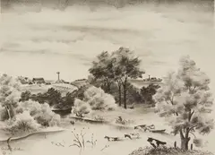 Landscape by Adolf Dehn, lithograph, ca. 1937, offered Jun 2024