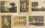 William Gisch, Ghost City; Harp of the Breeze; Cityscape; Three Ducks & Forest Scene 5 lithographs, all signed in pencil, together with an, etching of a landscape