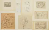 William C. Grauer, Dancer; Hunters; Gaspe Activity; Gaspe; The Eyes Have It & Untitled 8, graphite sketches on paper