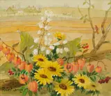 Robert Laessig, Landscape with Flowers, watercolor on paper