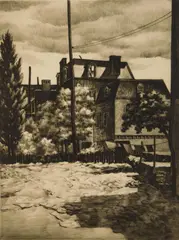 Harlem Afternoon by Samuel Margolies, drypoint, 1937, offered Jun 2024
