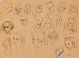Clyde Singer, Portrait Studies, graphite on paper, 1956