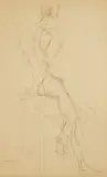 William Sommer, Seated Male Nude from Behind, pen and ink on paper