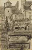 Paul B. Travis, Houses in Le Mans, graphite on paper, 1919