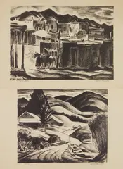 Alfred James Wands, Foothills & Village of Taos 2, lithograph, both singed
