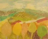 Ruth Kerkovius, A Farmer's Country, etching in colors, 1972