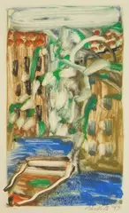 Matt Phillips, Waterfall, monotype in colors, 1997, singed and