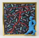 Paul Spina, Untitled, acrylic on canvas with carved wood assemblage, Ca 1980"s
