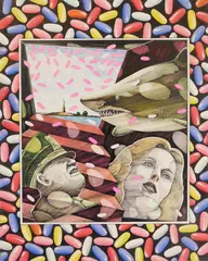 Exit by Paul Spina, watercolor and pen and ink on paper, ca. 1960's, offered Apr 2024