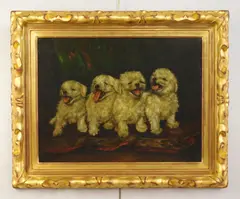Puppies by G. E. Smith, oil on canvas, 1907, offered Jun 2024