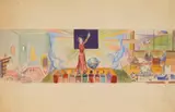 William Sommer, Mural Study, watercolor and pen and ink on paper The watercolor is of the WPA mural in the bo