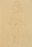 William Sommer, Standing Female Nude, pen and ink on paper with white gouache highlights