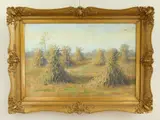 J. Robinson, Landscape with Haystacks, oil on canvas