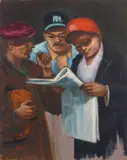 Looking Thru Help Wanted Ads by Albert Pels, oil on canvas, offered Jun 2024